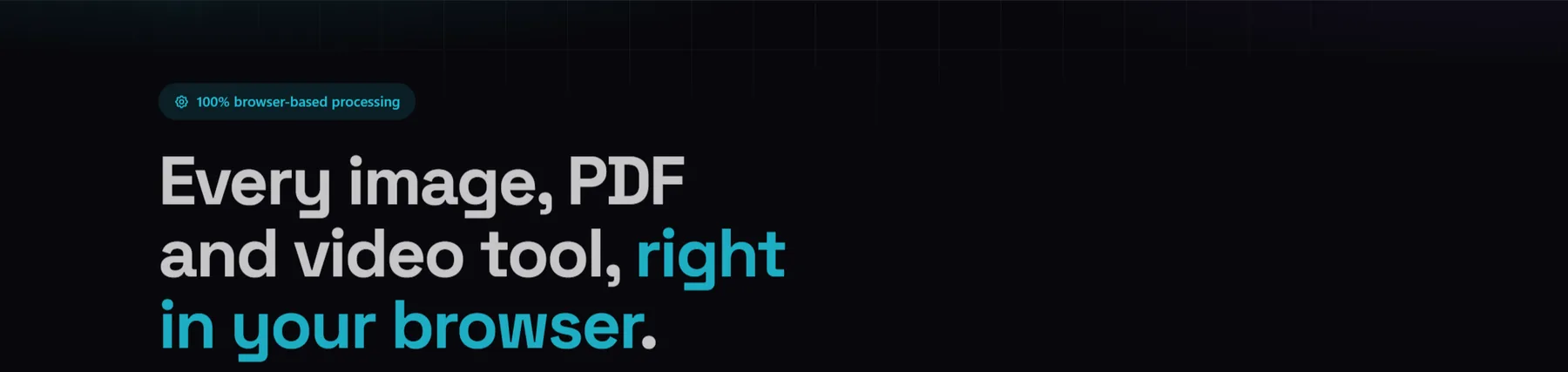 Die Aihangsoft-Startseite im dunklen Design, mit der Überschrift Jedes Bild-, PDF- und Video-Tool, direkt in deinem Browser